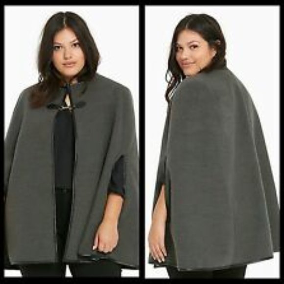 Torrid Marled Knit Faux Leather Trim Cape One Size - Picture 5 of 5